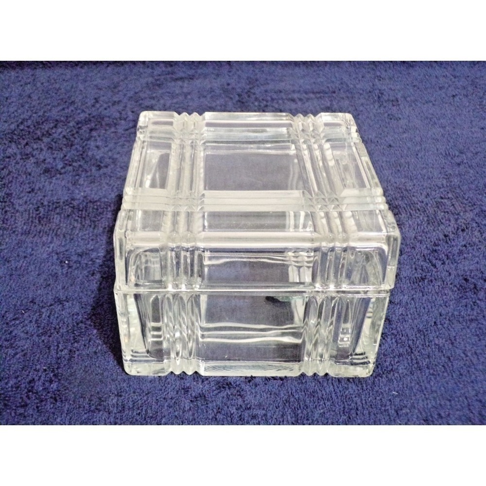 Lenox Full Lead Crystal Glass Square Jewelry Box Ribbon Design with Square Lid